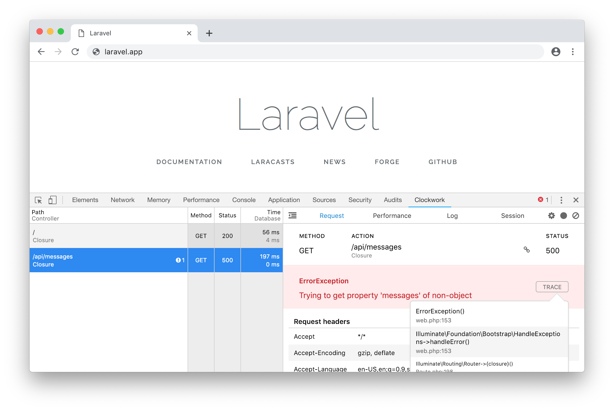 Exceptions no Laravel 