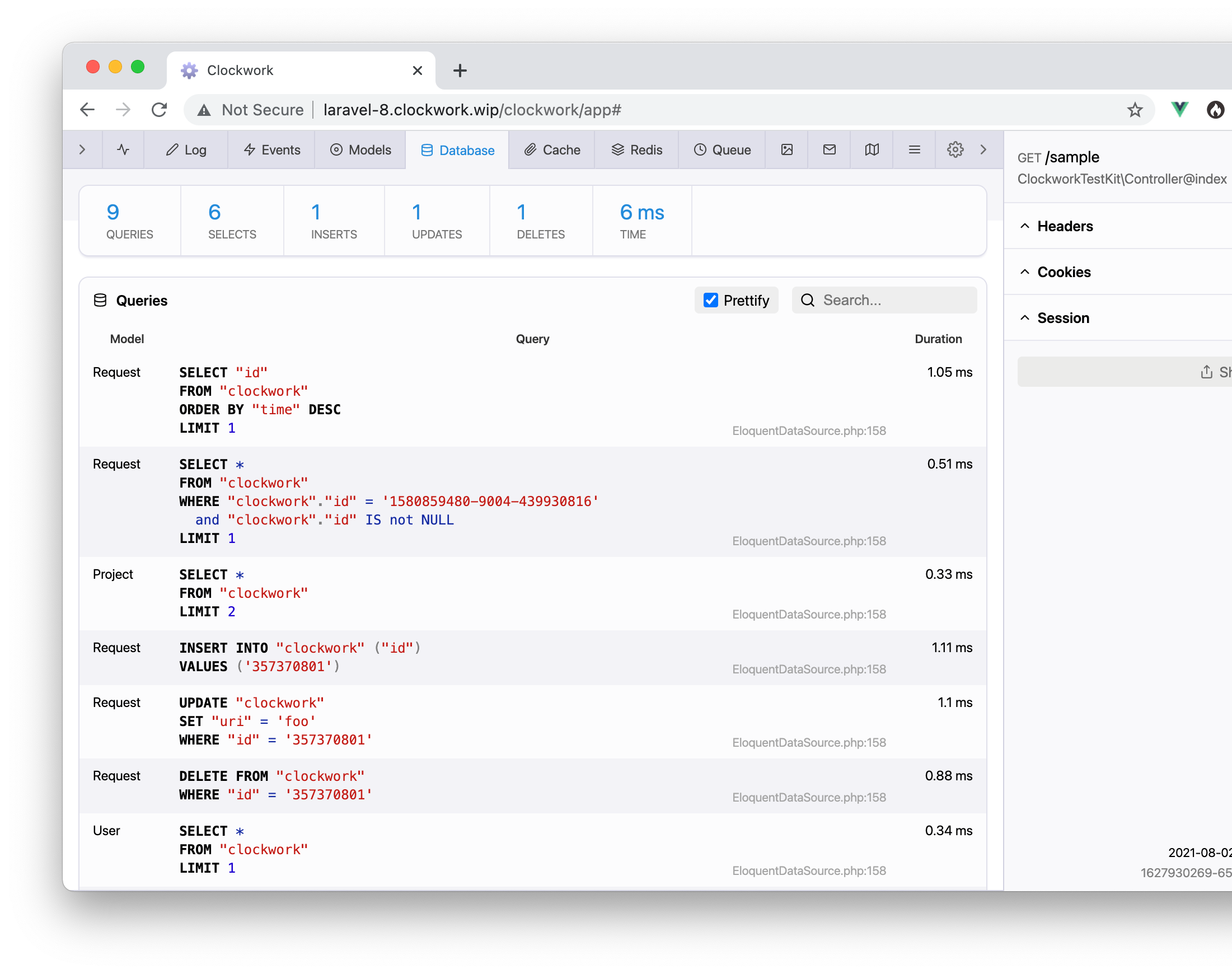 Database queries highlighting